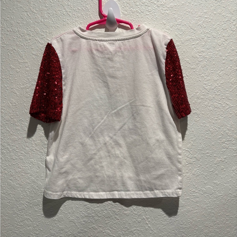 Girls Size 8 Holiday Shirt with Red Sparkles Sleeves- Evsie 8‎ - Picture 3 of 5